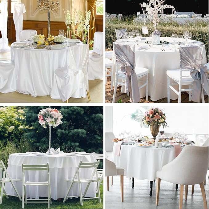 Round Tablecloth 132 Inch 2 Pack White Tablecloths Washable Decorative Linen Polyester Table Clothes Cover for Dining Table Banquets Buffet Parties and Wedding