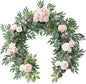 Floroom 6ft Artificial Eucalyptus Garland with Flowers Fake Greenery Faux Floral Vine Garland for Table Decor Wedding Centerpieces Bridal Shower Party Decorations, Blush & Cream