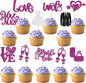 Ephlyn 30Pcs Bride to be Cupcake Toppers Glitter Wedding Cake Topper Decorations I Do Love Heart Ring Cupcake Picks for Bridal Shower Wedding Engagement Party Supplies Purple
