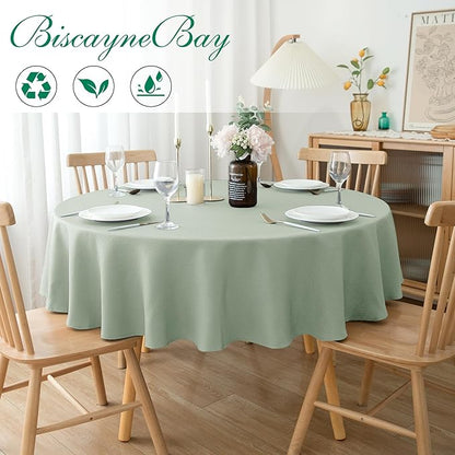 Biscaynebay Round Tablecloth 70 Inch-Sage Outdoor Fabric Table Cover-Small Circle Folding Table Cloths Linen Water Resistant Washable for Kitchen Dining Picnic Patio Outdoor Party Restaurant Tables