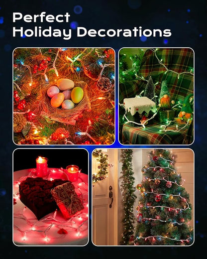 Brightown Blue Christmas Mini String Lights, 100-Count 26.5ft Incandescent Bulb Halloween Fairy Lights for Indoor Holiday Decor, Christmas Tree Garland Wedding Party Multi-Use Decoration, White Wire