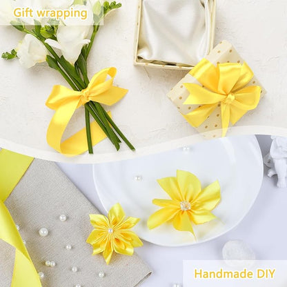 NESCCI 100 Yards Ribbon,1-1/2 Inch Yellow Satin Ribbon,Single Face Satin Ribbons,Perfect for Gift Wrapping,Wedding Decoration,Handmade Bows,Wrapping Bouquet, Halloween, Christmas