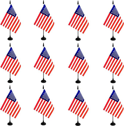 America USA Desk Flag, 12 Pack American Table Office Flag with Black Solid Pole and Stand Base, International Country Flag, 4th of July, Classroom Meeting Desktop Decor (USA)
