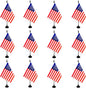 America USA Desk Flag, 12 Pack American Table Office Flag with Black Solid Pole and Stand Base, International Country Flag, 4th of July, Classroom Meeting Desktop Decor (USA)