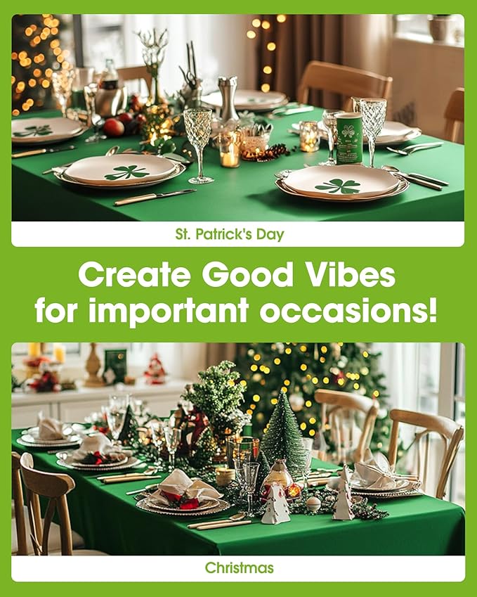 Pureegg Plastic Table Cloth Disposable 10 Pack, 54 x 108 Inch Table Cloths, St Patricks Day, Christmas Decorations, Tablecloths, Rectangle, Forest, Plastic Cover, Leakproof & Sturdy, Green