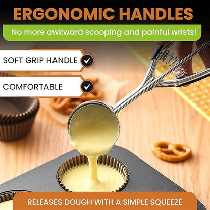 Spring Chef Large #20 Stainless Steel Cookie Scoop for Baking, Multifunctional Cookie Dough Scoop with Trigger Release - Dishwasher Safe Melon Baller - 2.93 Tablespoon Food Scooper for Kitchen - Black