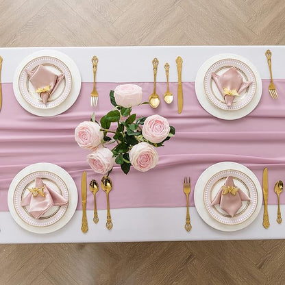 1Pack 9ft Chiffon Table Runner 14x108 Inch Sheer Romantic Table Runner for Wedding Birthday Party Bridal Shower Outdoor Decoration-Dusty Pink