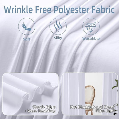 20ft×10ft Wrinkle Free White Backdrop Curtains for Parties, Thick Polyester Drapes for Backdrop, 2 Panels 5×10ft Cloth Photo Backdrop Curtain for Wedding Party Baby Shower Photography Background