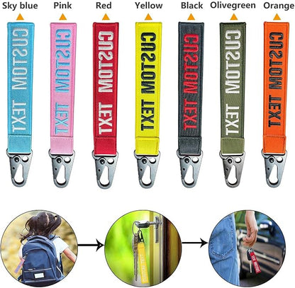 mvcen Personalized Embroidery Keychain, Custom Name Tag Personalized Text Keychain Custom Luggage Tags Key Fob Ring Accessories for Crate, Backpacks, Car, Keyring, Gift