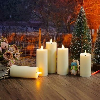 Plastic Waterproof Outdoor flameless Candles, LED Candles, with Remote Control and Timer, Battery-Powered Candles, Suitable for Camping, courtyards and Home Decoration,Set of 2（Ivory）