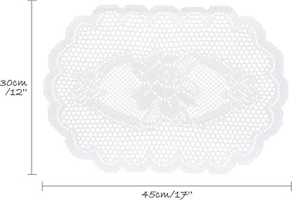 2PCS Oval Lace Placemats for Dining Table, White Lace Placemats Doilies, Embroidered Table Mats Farmhouse Cup Mat Vase Mat, 12x17 Inch