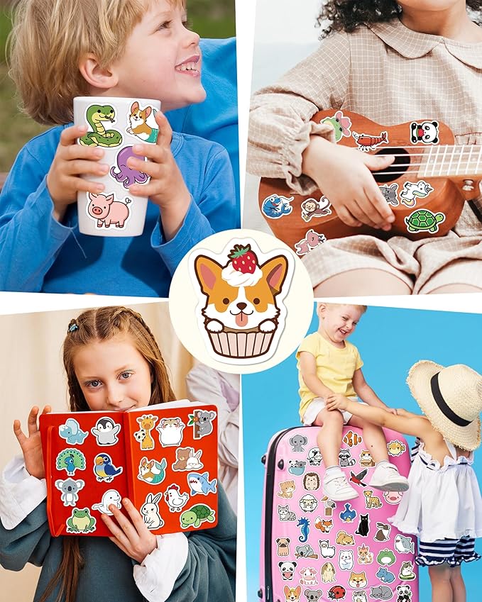 100 Pcs Animal Stickers for Kids, Cute Water Bottle Stickers for Kids Waterproof, Vinyl Laptop Kid Sticker Pack, Kid Classroom Prizes for Elementary Students