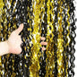 4 Pack Black and Gold Wavy Foil Fringe Curtains Pirthday Decorations,3.3 ft x 6.6 ft Metallic Foil Curtains Streamers for Party Photo Booth Props Background Decoration