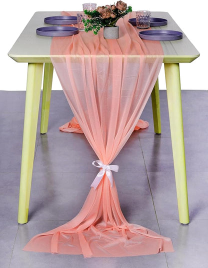MDS Halloween Chiffon Table Runner - 1 Pack, 29 x 170 Inches, 14ft Each - Sheer Spooky Table Runners for Haunted House Parties, Trick-or-Treat Tables, Witchy Décor, Wedding & Events - Peach