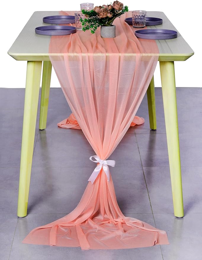 MDS Halloween Chiffon Table Runner - 10 Pack, 29 x 120 Inches, 10ft Each - Sheer Spooky Table Runners for Haunted House Parties, Trick-or-Treat Tables, Witchy Décor, Wedding & Events - Peach