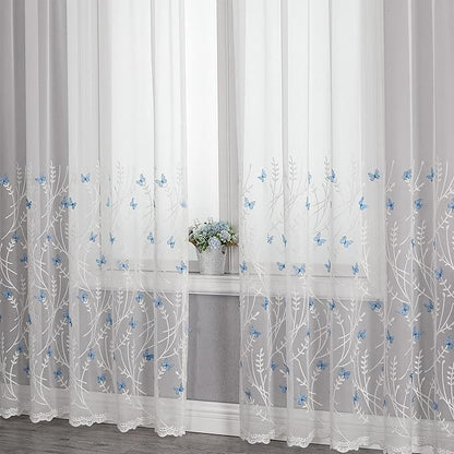 VISIONTEX White Sheer Voile Curtains, Decorative White Embossed Drip Rod Pocket Window Drapes for Home Kitchen, Living Room and Bedroom 54 x 72 Inch, Set of 2 Curtain Panels