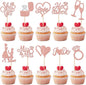 30 PCS He Asked She Said Yes Cupcake Toppers Glitter Wedding Engagement Cupcake Picks Miss to Mrs I Do Love Heart Ring Miss to Mrs Cake Decorations for Wedding Engagement Party Supplies Rose Gold