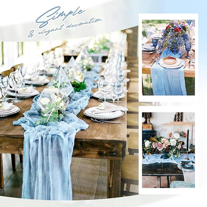 Aktor 12 Pack Light Blue Table Runner Boho Cheesecloth Table Runner Semi Sheer Gauze Fabric Runners for Wedding Birthday Baby Shower Party Boho Table Decoration（Light Blue）