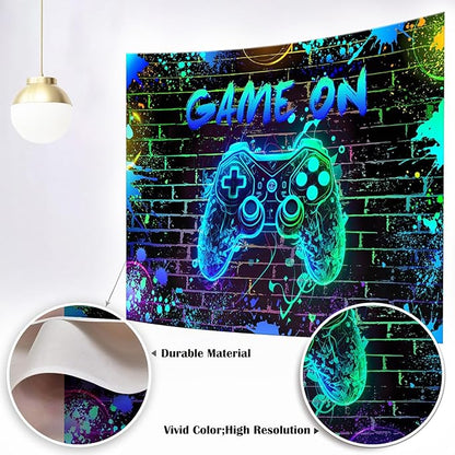 Mocsicka Game On Backdrop Video Game for Boys Level Up Birthday Party Decoration Game Night Arcade Neon Glow Gamer Banner Photography Background (Blue, 10x7ft(120"x82"))