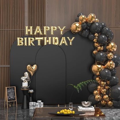 Spandex Anti Wrinkle Arch Backdrop Cover - High Elastic Fitted Arch Stand Cover Set of 3 Black Round Top Chiara Backdrop for Wedding Birthday Party Garden Decor 6.6FT, 7.2FT, 8FT