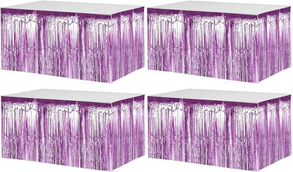 4 Pack 29x108 Inch Metallic Foil Fringe Tinsel Table Skirts for Rectangle Tables Streamer Backdrop for Wedding, Birthday, Parade Floats, Christmas, Halloween Party Decoration(New Light Purple)