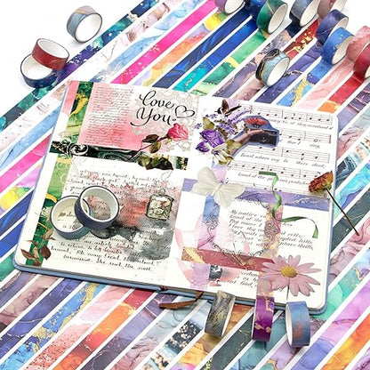 48 Rolls Washi Tape Set - Decorative Masking Tape Colored Marbling Patterns, Adhesive Artists Tapes for Journaling Supplies, DIY Crafts, Scrapbooking, Junk Journal Supplies, School Supplies