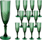 Plastic Champagne Flutes, 12PCS Dark Green Wine Glasses Goblets Cups Reusable Flute, for Christmas Weddings Bachelor Parties Toasting and Events(12, Dark Green)