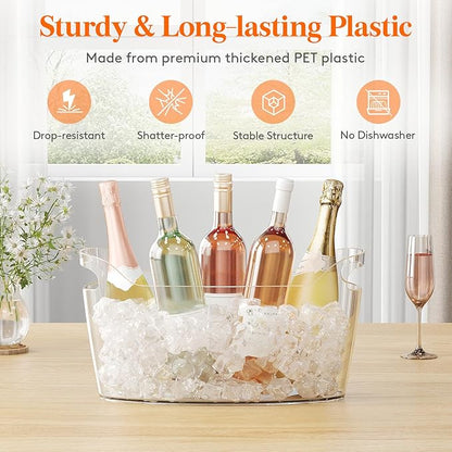 Lifewit Large 6.5L Ice Bucket for Parties 4 Pcs (in 1 Package), Portable Drink Bucket for Cocktail Bar, Plastic Champagne Cooler for Beverage/Wine/Beer, Mimosa Bar Supplies Chiller Tub with Scoop