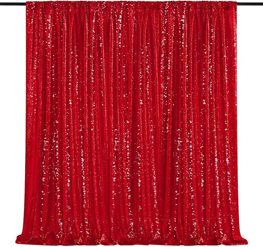 Red Sequin Backdrop Curtain 7ft x 7ft Background Drapes for Birthday Wedding Valentines Day Wall Decorations