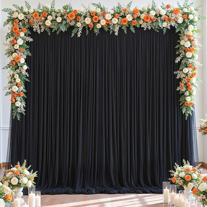 Black Tulle Backdrop Curtain for Parties Wedding,10ft x 10ft Wrinkle Free Curtain Backdrop,2 Layer Drapes for Backdrop,Polyester Wedding Back Drop for Bridal Shower Birthday Baby Shower Photography