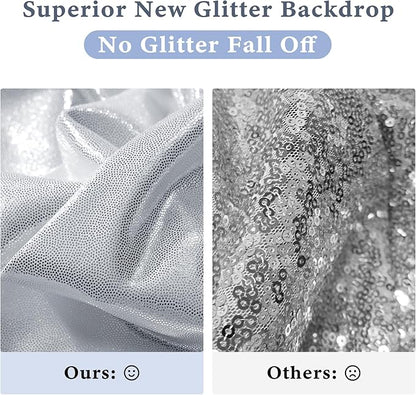 Outpain Thick 40 ft x 10 ft Silver Sequin Backdrop Curtain for Parties, Wrinkle Free Glitter Photo Backdrop Drapes 8 Panels 5x10ft Silver Back Drop Cloth for Wedding Christmas Photography Background