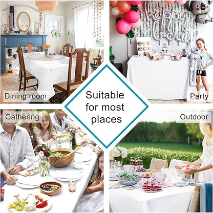 Hiasan White Rectangle Tablecloth - Waterproof Washable Polyester Fabric Table Cloth for Buffect Dining Birthday Party Wedding, 70 x 120 Inch