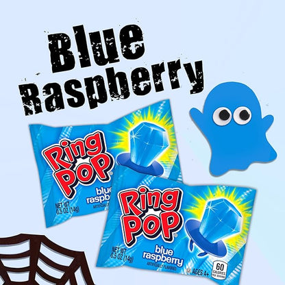 Ring Pop Individually Wrapped Candy 70 Count Bulk Lollipop Pack – Halloween Candy Bulk Individually Wrapped, Blue Raspberry Flavored Lollipop Suckers, Gender Reveal, Baby Showers & Party Favors