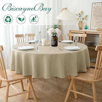 Biscaynebay Textured Fabric Round Tablecloths 60" for Round Tables diameters from 28" to 48", Natural Water Resistant Folding Table Covers Washable for Dining, Kitchen, Wedding, Parties etc