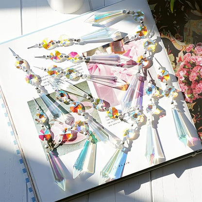 20pcs 55mm Chandelier Icicle Crystal Prism Suncatcher,Chandelier Crystals Replacement,Crystals for Chandeliers with Hooks for Windows Wedding Lamp Decoration(AB Colors)