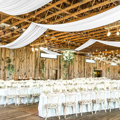 6 Panels White Ceiling Drapes for Wedding, 5ftx30ft Ceiling Drapes Cheesecloth Sheer Fabric Curtain Wedding Arch Draping Fabric Romantic Ceiling Decorations for Wedding Party Ceremony Stage