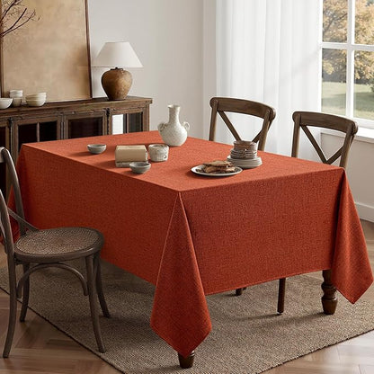 MIULEE Burnt Orange Linen Tablecloth 52x70 Inch Rectangle Table Cloth Waterproof,Stain Resistant & Wrinkle Resistant for Dining Party Wedding