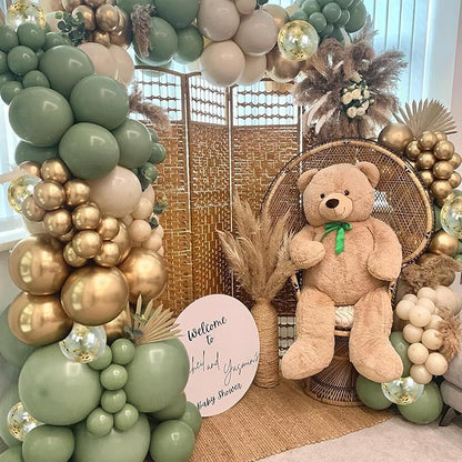 Sage Green White Sand Balloon Arch Kit, Green Beige Gold Metallic Balloons Garland Kit with Gold Confetti Balloons for Birthday Wedding Bridal Shower Bachelorette Party Decorations