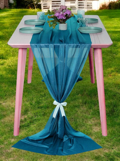 MDS Halloween Chiffon Table Runner - 20 Pack, 29 x 170 Inches, 14ft Each - Sheer Spooky Table Runners for Haunted House Parties, Trick-or-Treat Tables, Witchy Décor, Wedding & Events - Dark Teal
