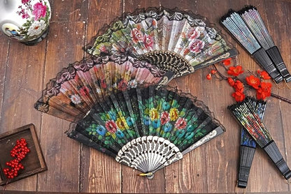 HUNANBANG 1 Dozen 12 Pieces Folding Hand Fans Church Wedding Gift, Party Favors, DIY Decoration Gift Size9 Wholesale 12pack (Flower)