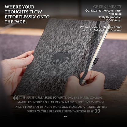 Dingbats* Wildlife Grid Writing Journal Notebook A5 - Vegan Leather Hardcover - Ideal for Work, Travel - Pocket, Elastic Closure, & Bookmark