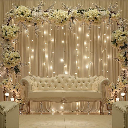 10ftx12ft Wrinkle Free Beige Backdrop Curtain, 2 Panels 12FT Height Beige Wedding Backdrop Drapes, Silky Polyester Back Drop Cloth for Birthday Photography Background Party Backdrop Draping