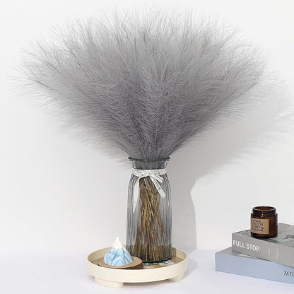 Grey Pampas Grass Decor 30 Pcs 21.7 Inch Faux Gray Pampas Grass Bulk Artificial Dried Flowers Small Vase Filler Pompas Grass.