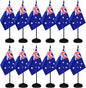 12 Pack Australia Desk Flags Set, Australian Small Mini Table Office Flags with 12" Solid Black Pole, 8.2 x 5.5 Inches, Home and Office Decoration, Festival Celebrations