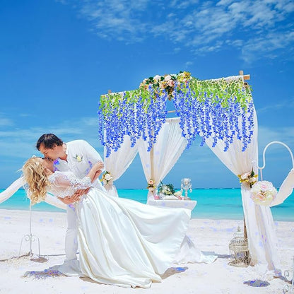 5 Pack Royal Blue Wisteria Hanging Flowers, 3.44 Ft Fake Hanging Flowers, Artificial Wisteria Garland Vines for Wedding Room Backdrop Outdoor Patio Garden Decoration