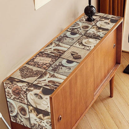 Coffee Theme Table Runner, Rustic Farmhouse Coffee Cup Latte Cappuccino Tea Party Cafe Table Center Decor for Home Kitchen Dining Patio Holiday Party Indoor Outdoor Table Decorations, 13"x36" Inch