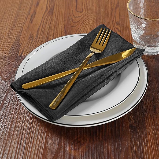 Cloth Napkins 20x20 inch Washable Polyester Dinner Napkins Soft Table Napkins for Wedding Party Dining Banquet(Black,50PCS)