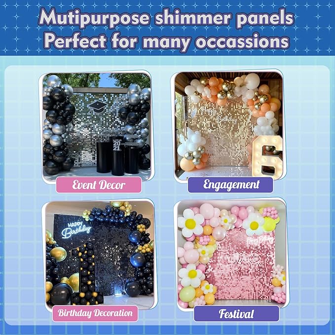 Qcity Orange Shimmer Wall Backdrop 36PCS, Black Back Not See-Through Design, Square Sequin Glitter Backdrop Panel, Perfect for Outdoor Events, Birthdays, Wedding and Party Decoration
