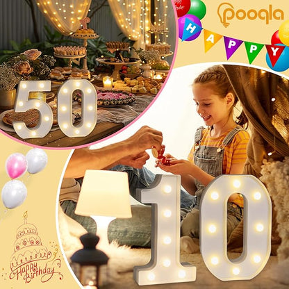 Pooqla Decorative LED Light Up Number Letters, White Plastic Marquee Lights Sign for 12th Birthday Party Wedding Decor, Battery Operated (12)