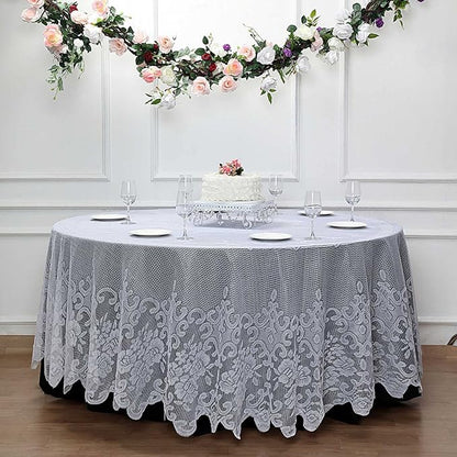 Tableclothsfactory 120" White Premium Lace Round Tablecloth for Banquet Party Wedding Event Home Decor